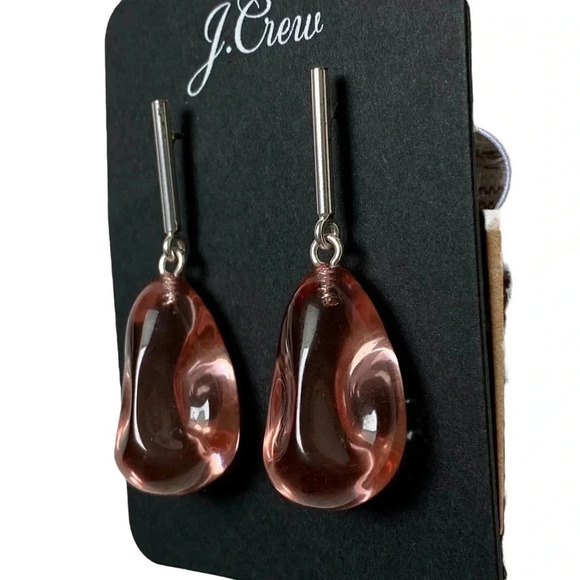 NWT J.Crew Stick-and-Stone Drop Earrings Pink Resin Beads Silver Plated BB542 - Picture 4 of 6